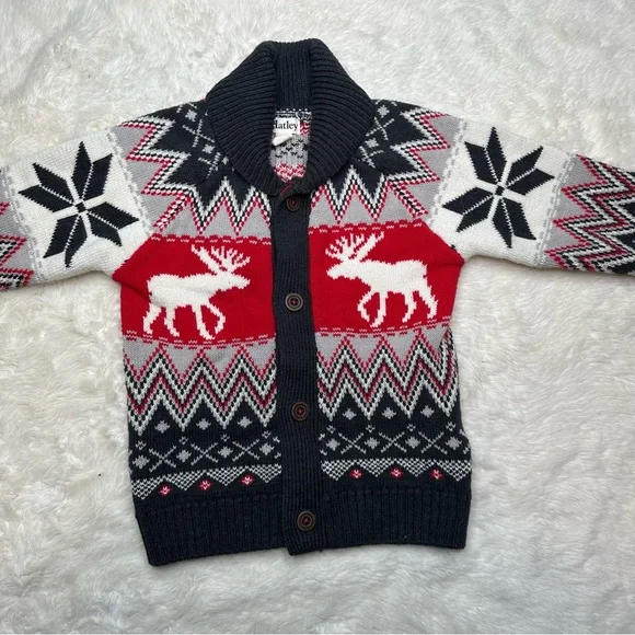 Hatley Sweater Buttoned Festive Red/White/Grey Size 6 - Picture 4 of 16